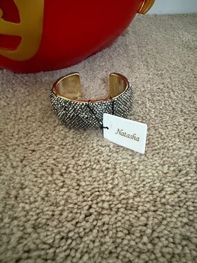 Natasha Couture Silver and Gold Pave Crystal Cuff Bracelet